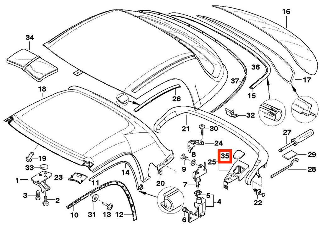 BMW Z3 Hardtop Schloss Abdeckung li. od. re. Schwarz – Ansicht 4