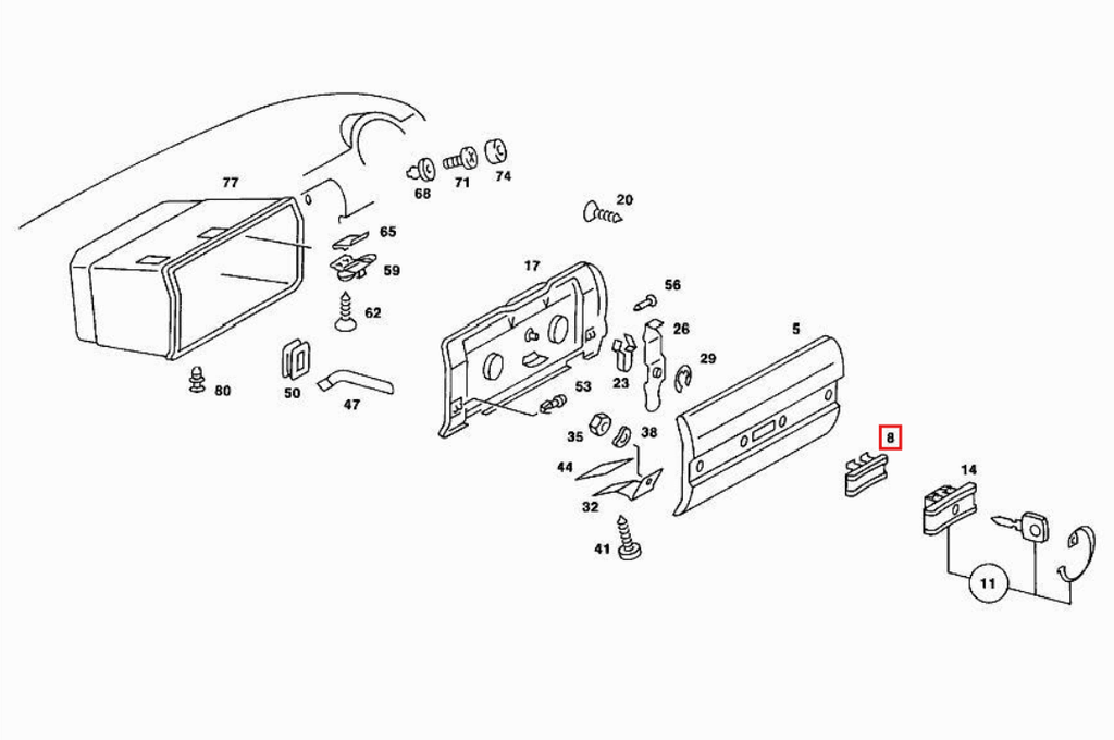 Mercedes-Benz Handschuhfach-Öffnergriff W123 NEU – A1236890070 – Ansicht 4