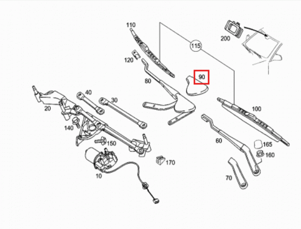 Mercedes-Benz Scheibenwischer-Abdeckung Schwarz W203 – A2038240049 – Ansicht 4