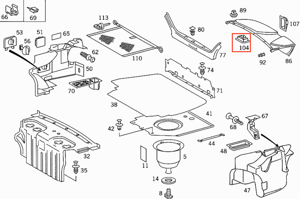 Mercedes-Benz R129 W140 Kofferraum Deckel Halterung Zierleiste Abdeckung – A1296900014 – Ansicht 3