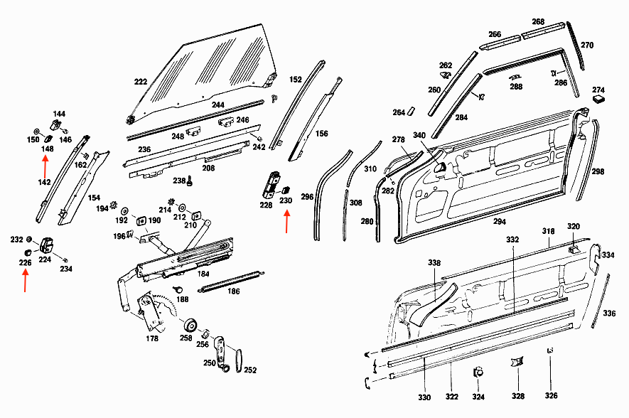 Mercedes-Benz W113 Pagode Reparaturset Schieber einfach Lager Fenster Führung – A1137250534 – Ansicht 2