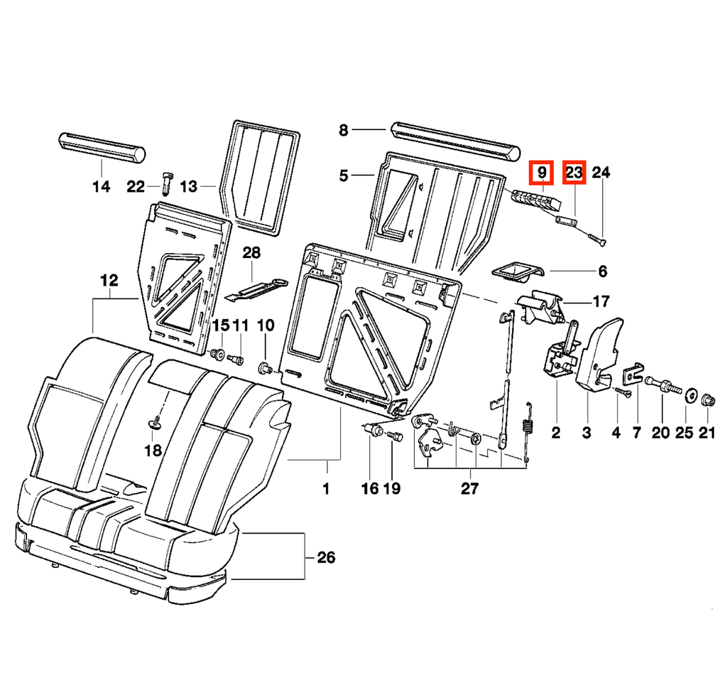 BMW Touring Halter und Schiene Rücksitzlehnen-Abdeckung Set E34 NEU – Ansicht 4