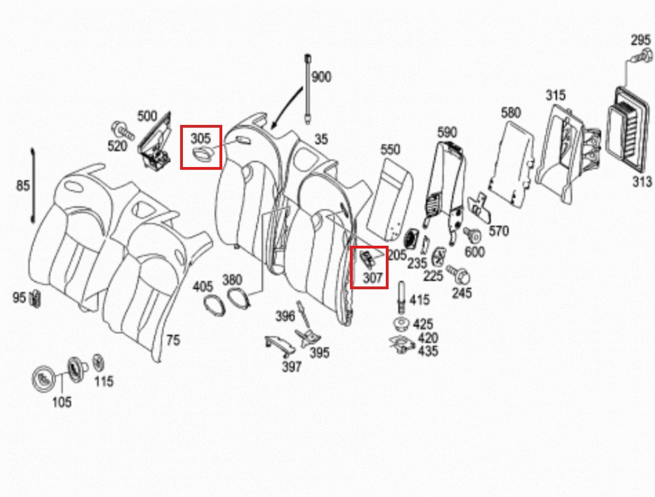 Mercedes-Benz Cabrio Hinten Sitzpolster Oben Oben Gurtabdeckung W209 – A2099240159 – Ansicht 4