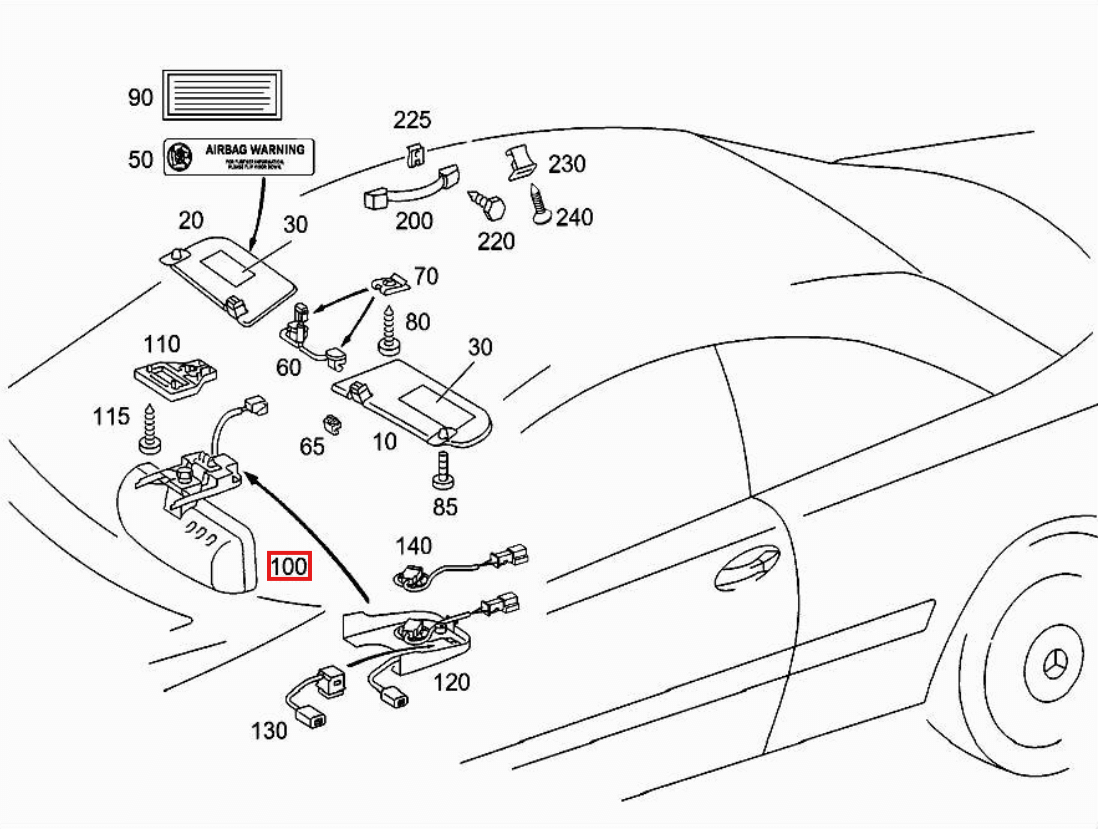 Mercedes-Benz Innenspiegel-Abdeckung komplett Version 3 R230 W215 W220 NEU – A2208100217 – Ansicht 5