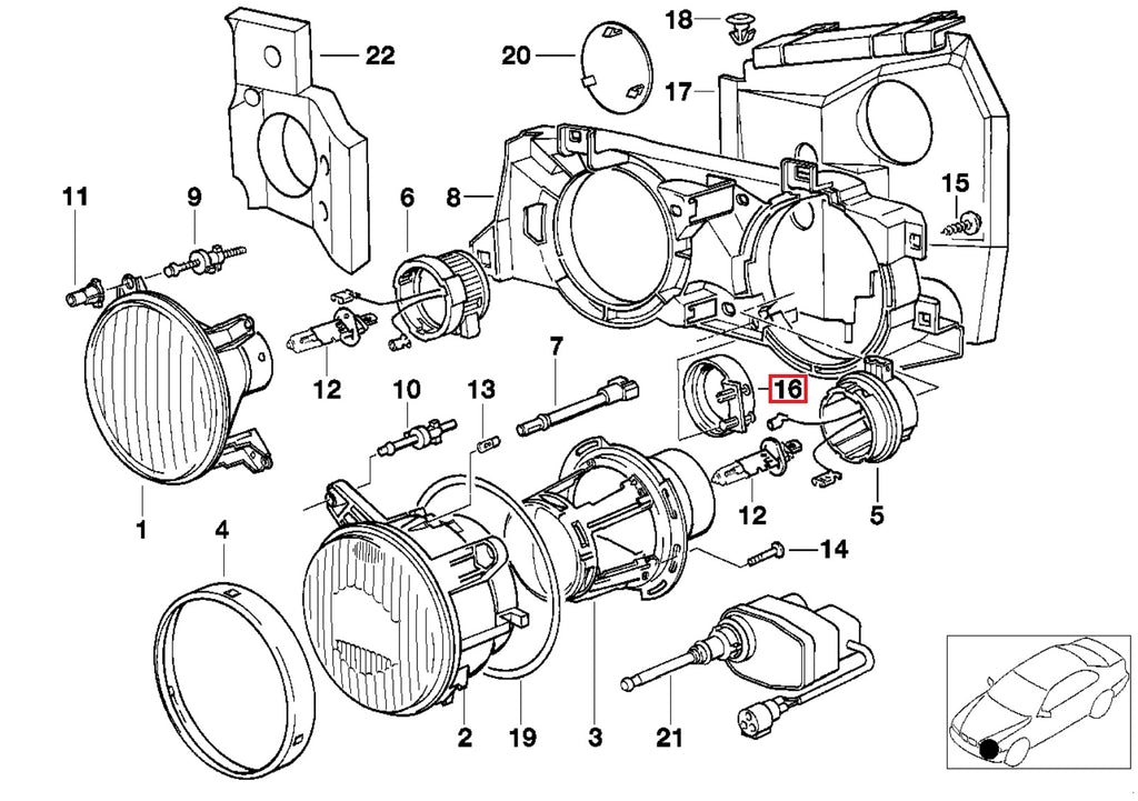 BMW E32 E34 Scheinwerfer Adapter li. od. re. Schwarz – Ansicht 3