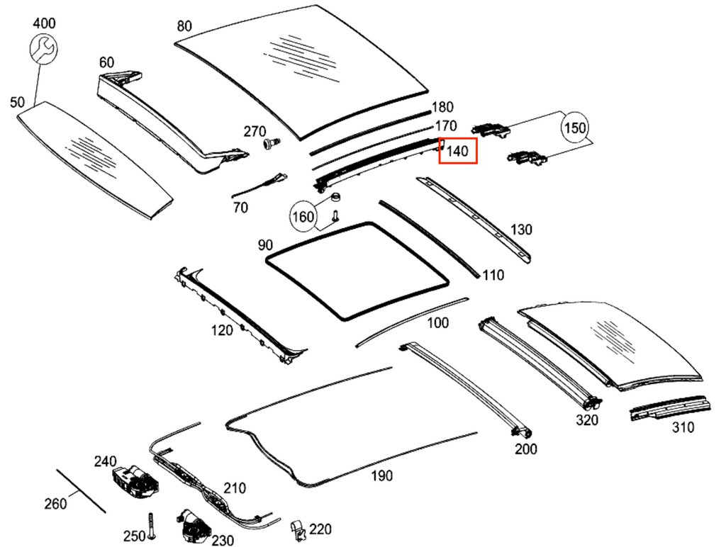 Mercedes-Benz Schiebedach Reparatur-Set C205 W205 NEU – A2057800175 – Ansicht 3
