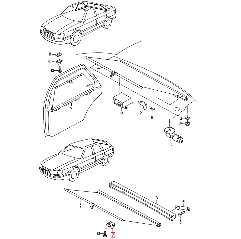 Audi 100/200 A6 100 Avant Roller Sunblind Hooks Set von Schwarz – Ansicht 4