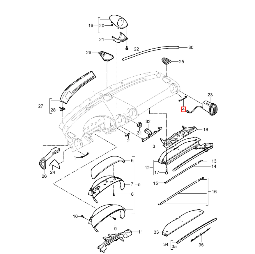 Porsche Boxster Cayman Armaturenbrett-Zierblende rechts Schwarz – Ansicht 4