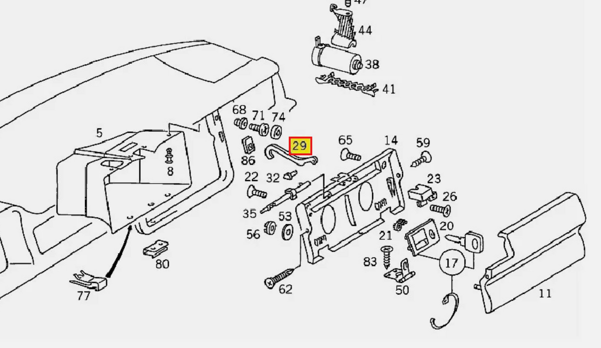 Mercedes-Benz Handschuhfachdeckel Anschlag Reparatursatz Schwarz W124 – A1246890087 – Ansicht 4