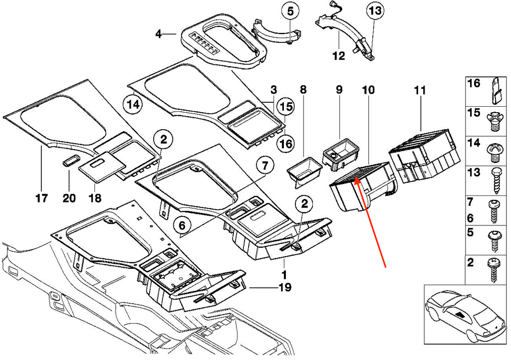 BMW E39 Mittel Konsole Ablage Box Abdeckung Schwarz – Ansicht 4