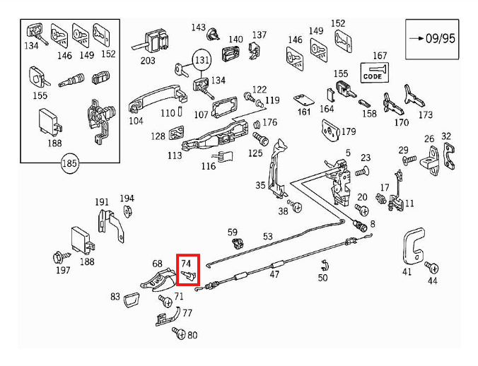 Mercedes-Benz Verriegelungsmechanismus Knopf Schwarz R129 – A1297660078 – Ansicht 4