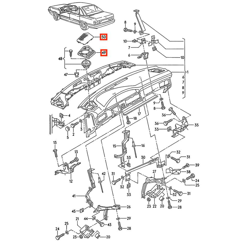 Audi Lautsprecherabdeckung Armaturenbrett V8 D11 NEU – Ansicht 6