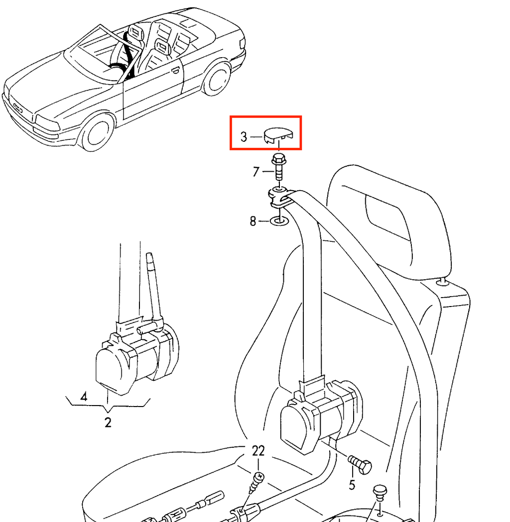 Audi 80 80 Cabrio Sicherheitsgurt oben Abdeckung li. od. re. Schwarz – Ansicht 3