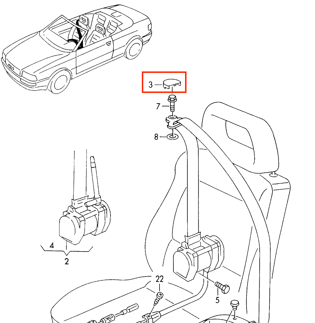Audi 80 80 Cabrio Sicherheitsgurt oben Abdeckung li. od. re. Schwarz – Ansicht 3