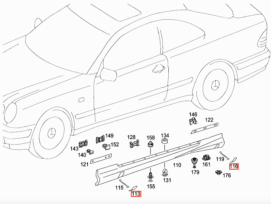 Mercedes-Benz W208 Wagenheber Point Covers Zierleiste Set von 4 vorne und – A2086986730 – Ansicht 4