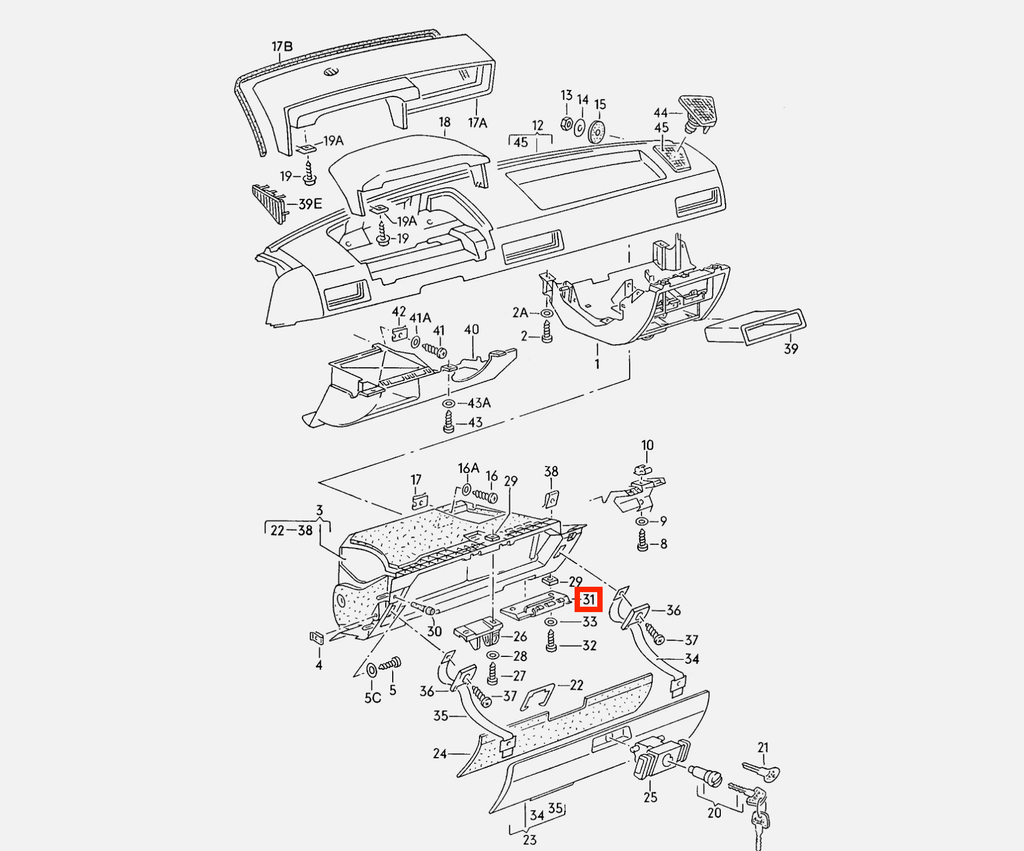 Audi Handschuhfach Scharnierhalter unten 2er-Satz 80 90 4000 Coupe B2 NEU – Ansicht 4
