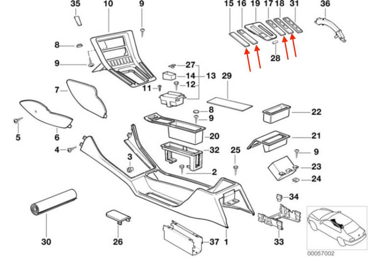 BMW E31 840Ci 840i 850Ci 850CSi Rechts Abdeckung in Mittel Konsole Blende – Ansicht 11
