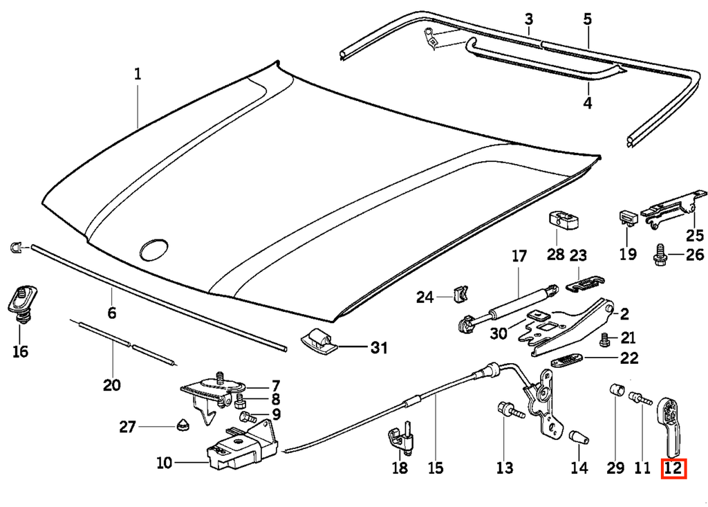 BMW Haubenentriegelungsgriff mit Abdeckkappe E32 E34 E36 Z1 Z3 NEU – Ansicht 5