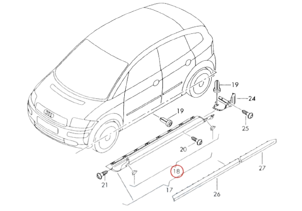 Audi A2 Abdeckung Kappen für Wagenheber Pickup Set Links oder Set Rechts – Ansicht 3