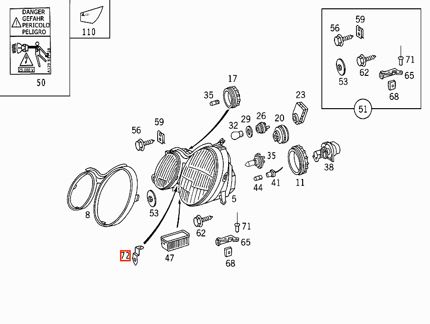 Mercedes-Benz W208 Scheinwerfer Befestigung Halterung Set von 2 Grundiert – A2088260014 – Ansicht 4