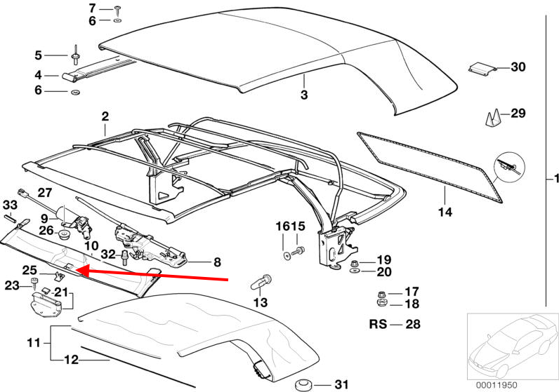 BMW E36 Cabrio Dach Abdeckung Griff – Ansicht 4