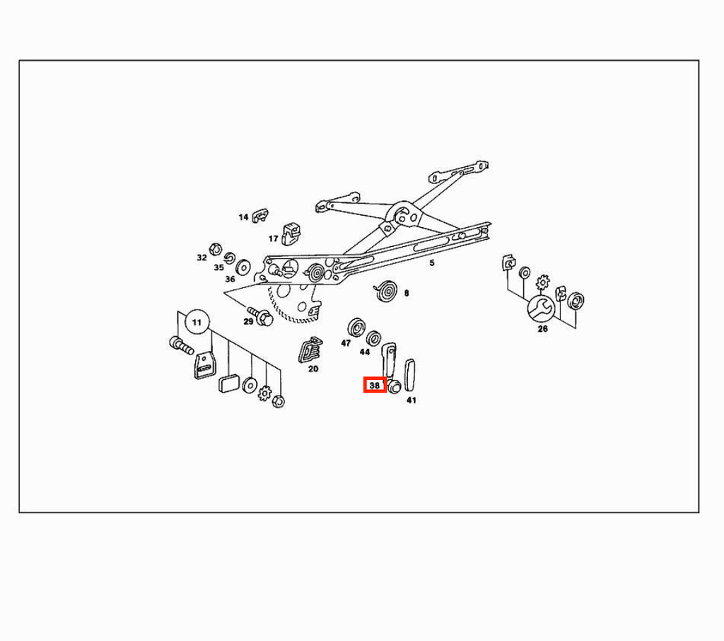 Mercedes-Benz Fensterkurbel-Mechanismus W201 – A2017600202 – Ansicht 4