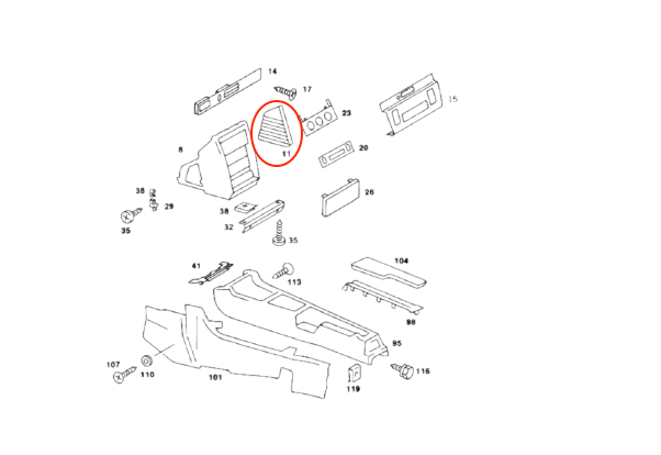 Mercedes-Benz W201 Mittel Konsole Düse Grill li. od. re. RH – A2016801317 – Ansicht 3