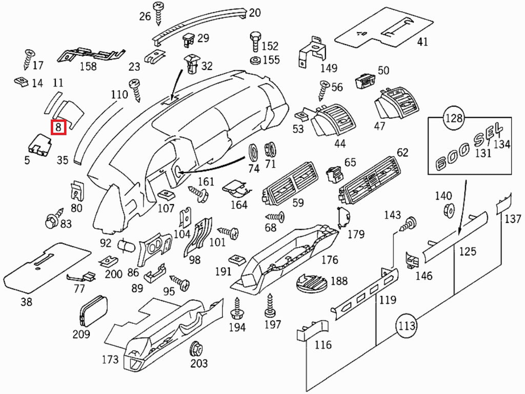 Mercedes-Benz W140 Armaturenbrett Loud Lautsprecher Abdeckung Zierleiste li. – A1406807936 – Ansicht 6