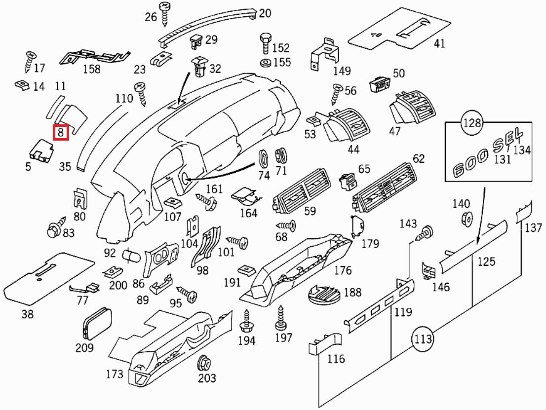 Mercedes-Benz W140 Armaturenbrett Loud Lautsprecher Abdeckung Zierleiste li. – A1406807936 – Ansicht 6