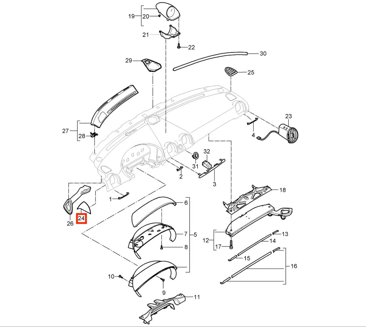 Porsche Seitenabdeckung Armaturenbrett Boxster Cayman 987 NEU – Ansicht 4