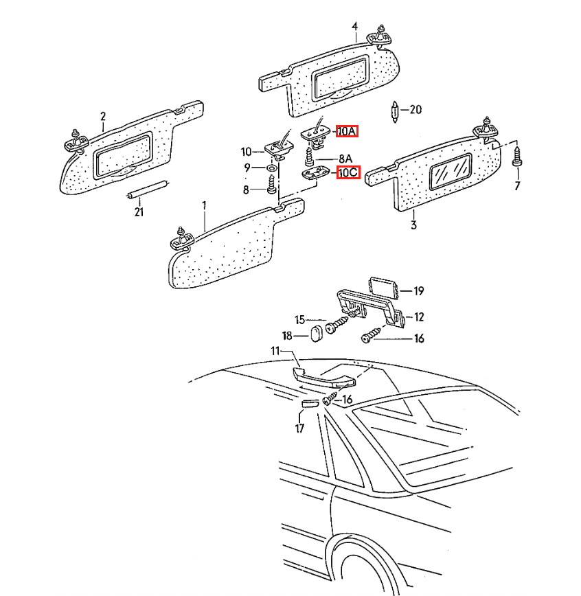 Audi 100/200 A6 100 Sonnenblende Haken Schwarz oder Grau – Ansicht 7