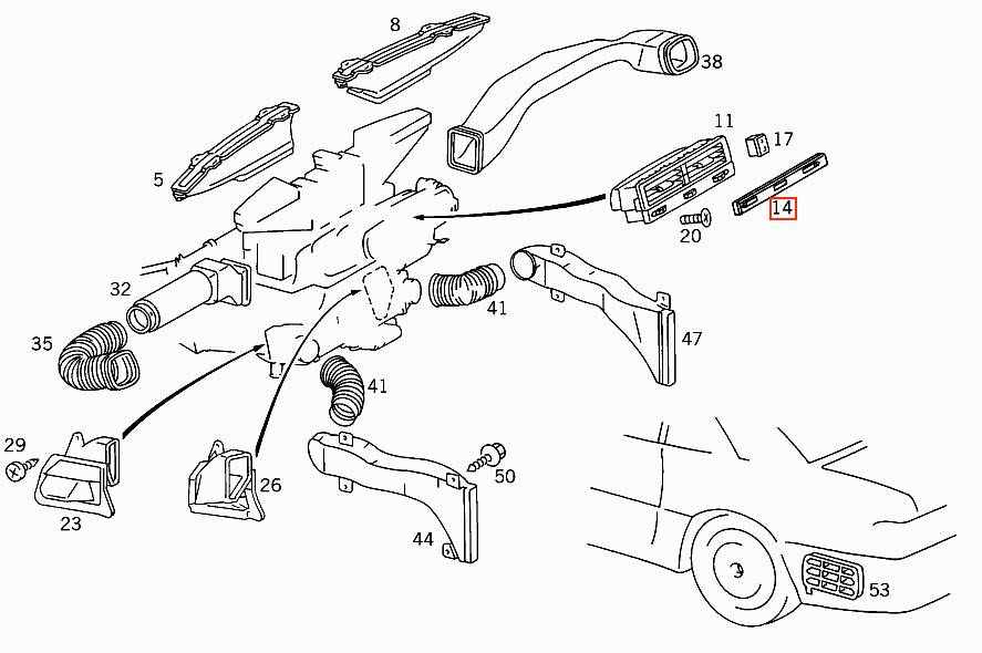 Mercedes-Benz R129 Zentral Düse LuftBedienung Abdeckung Schwarz – A1298310241 – Ansicht 4