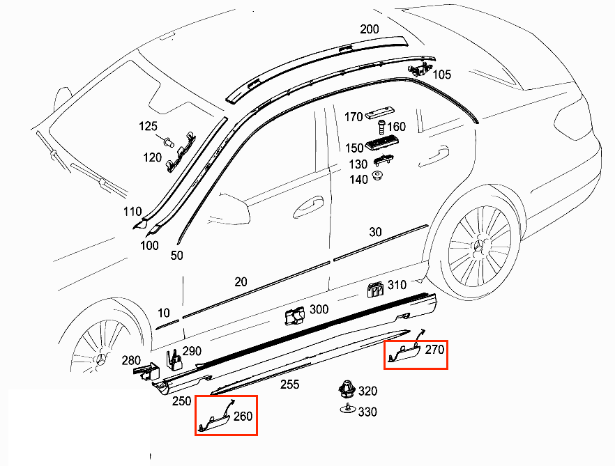Mercedes-Benz W212 Sport seitlich Skirt Wagenheber-Abdeckung Set von 4 – A2126981530 – Ansicht 4