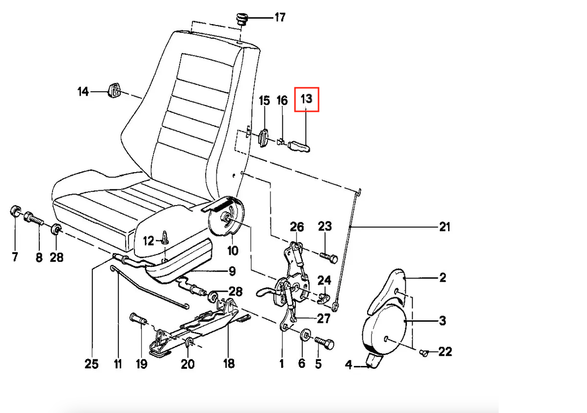 BMW E30 Recaro Sitz Rückenlehne Entriegelung Hebel Schwarz li. od. re. – Ansicht 4