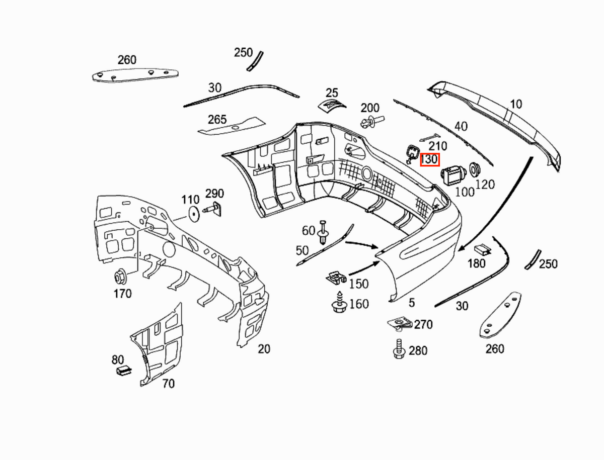 Mercedes-Benz W208 W209 Hinten Stoßstange Abschlepphaken Kappe Abdeckung – A2098850126 – Ansicht 4