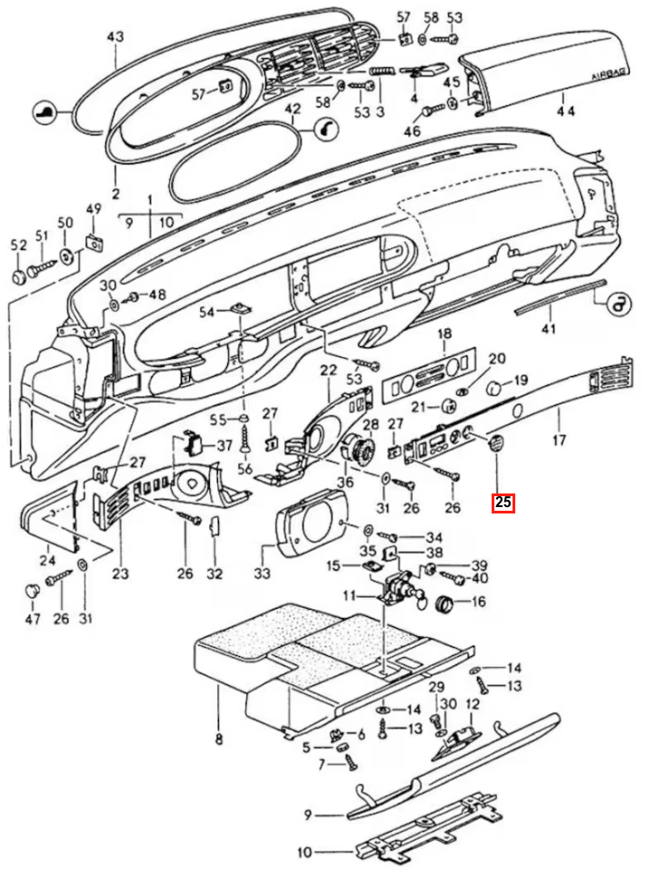 Porsche 944 968 Armaturenbrett-Gitter für Temperatursensor Schwarz – Ansicht 4