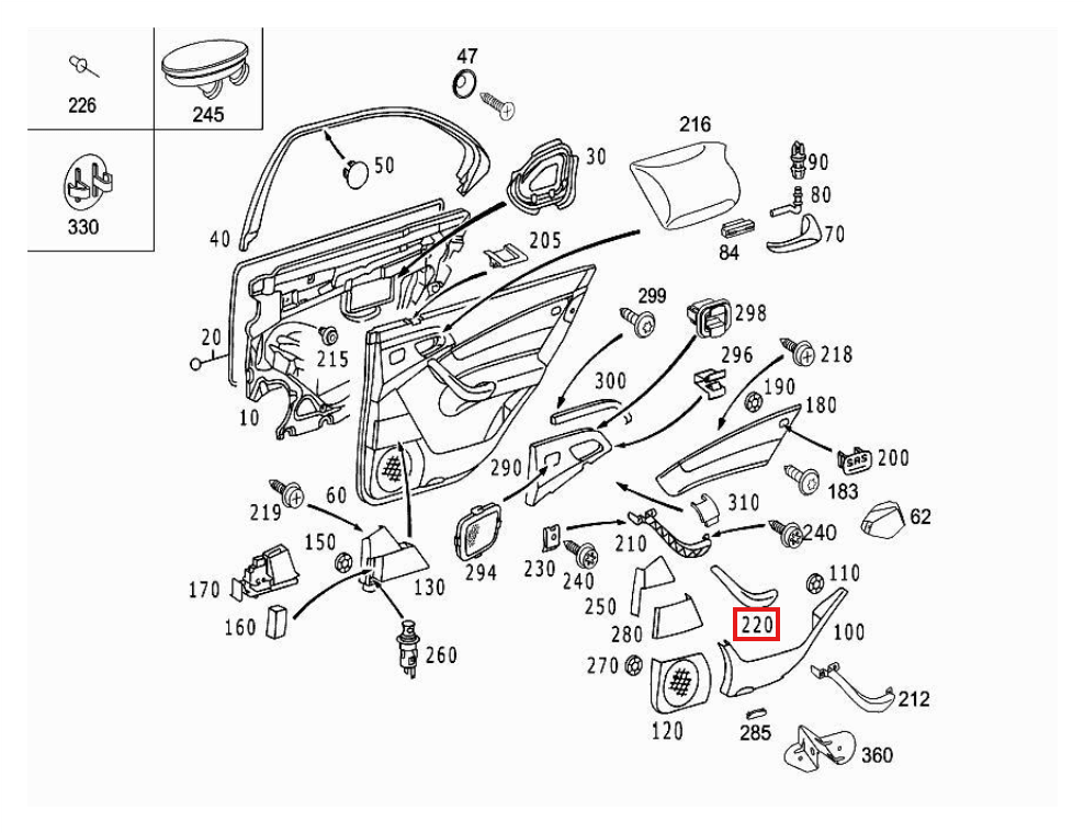 Mercedes-Benz Türgriff innen oben hinten W220 NEU – A2208101754 – Ansicht 4