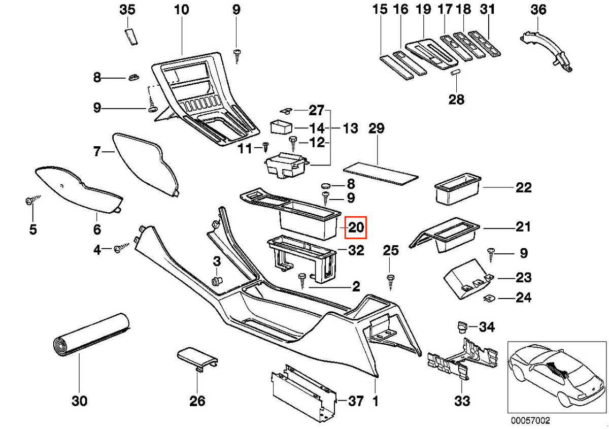 BMW E31 Mittel Konsole Ablage Einsatz Links- oder Rechtslenker Schwarz – Ansicht 4